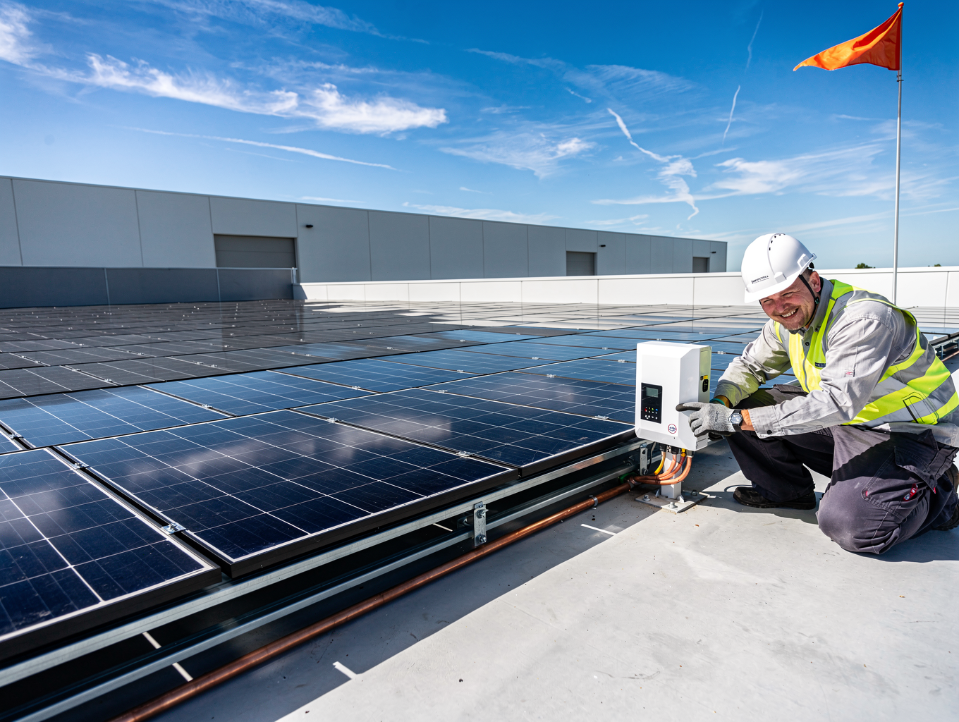 Architectural visualization of proposed 5 low-income homes and rooftop solar array