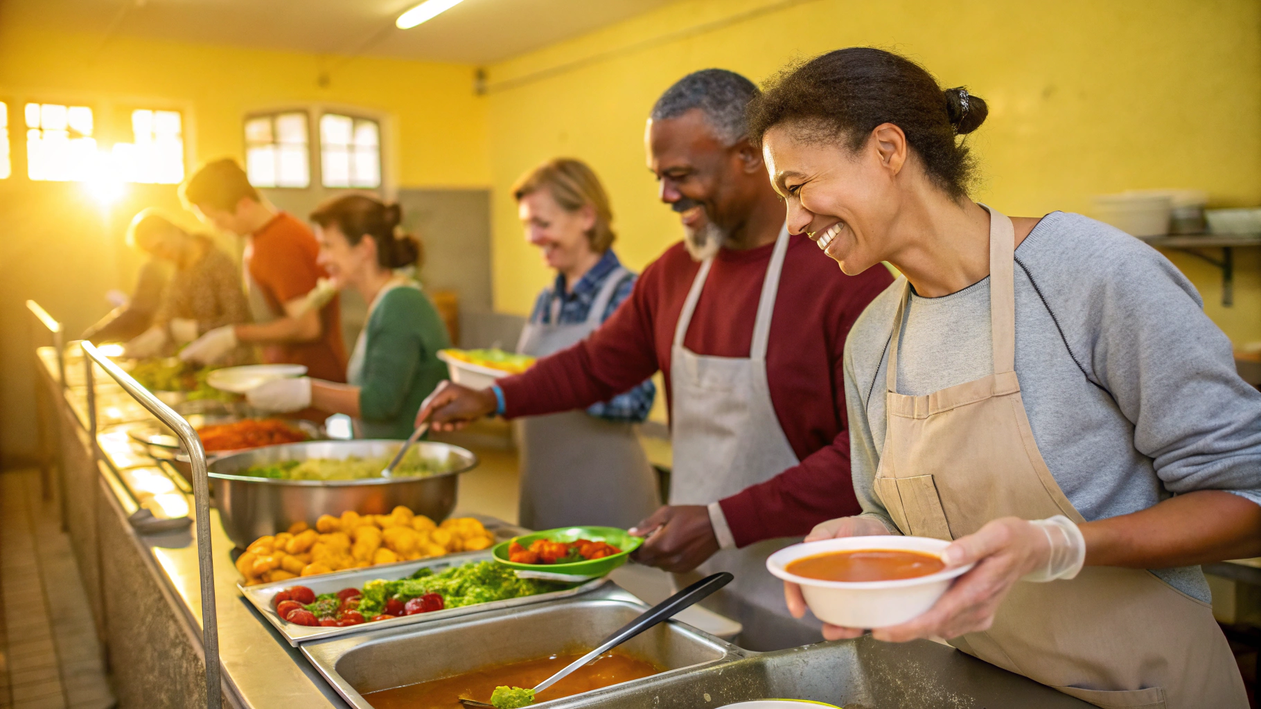 Volunteers preparing fresh meals in the community kitchen for Tottenham residents